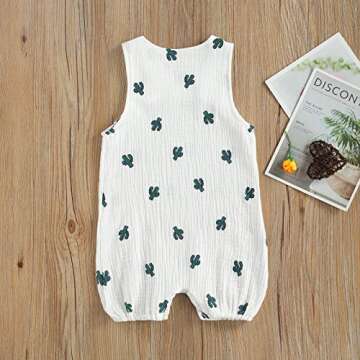 Infant Baby Girl Boy Cotton Linen Romper Sleeveless Cute Print Bodysuit Jumpsuit Playsuit Summer Outfit Clothes (Cactus, 6-12 Months)