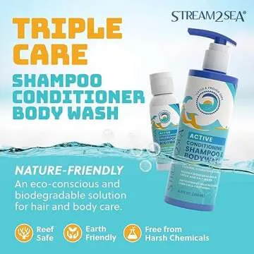Non Toxic Shampoo and Conditioner, Body Wash 3 in 1 for Swim - Reef Safe Swimmers Shampoo for Men, W...