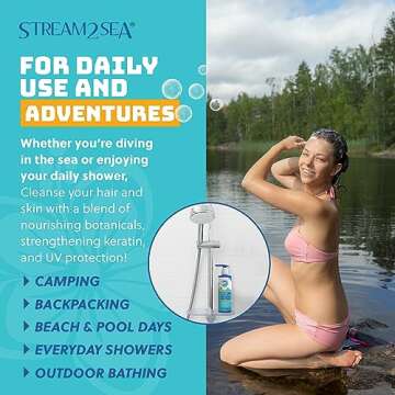 Non Toxic Shampoo and Conditioner, Body Wash 3 in 1 for Swim - Reef Safe Swimmers Shampoo for Men, Women Kids - All Natural Organic Shampoo Conditioner, Biodegradable Soap Camping Travel Size 1.69oz