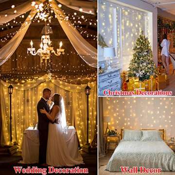 Honche Led Curtain Lights 300 LED 8 Modes USB with Remote for Home Room Bedroom Wedding Party Vacati...
