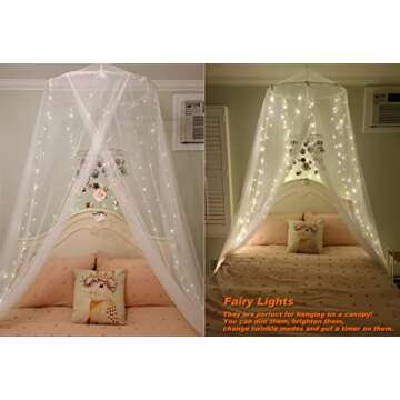 Honche Led Curtain Lights 300 LED 8 Modes USB with Remote for Home Room Bedroom Wedding Party Vacation Window Wall Decorations Room Decor (Warm White)