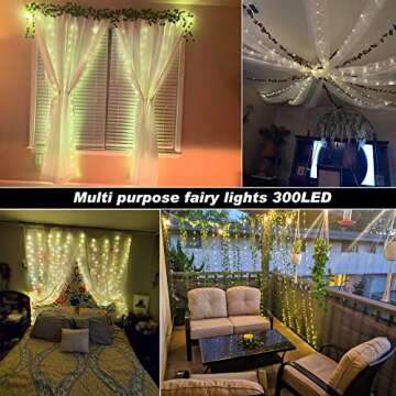 Honche Led Curtain Lights 300 LED 8 Modes USB with Remote for Home Room Bedroom Wedding Party Vacation Window Wall Decorations Room Decor (Warm White)