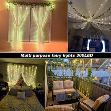 Honche Led Curtain Lights 300 LED 8 Modes USB with Remote for Home Room Bedroom Wedding Party Vacation Window Wall Decorations Room Decor (Warm White)