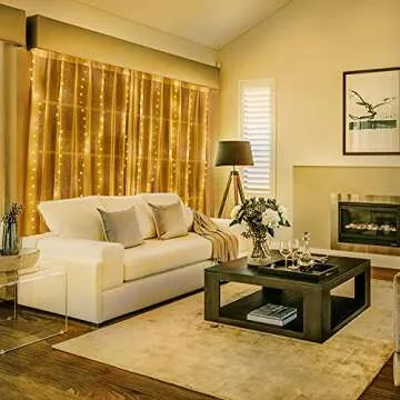 Honche Led Curtain Lights 300 LED 8 Modes USB with Remote for Home Room Bedroom Wedding Party Vacation Window Wall Decorations Room Decor (Warm White)