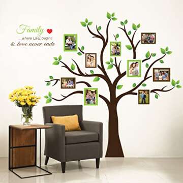 TIMBER ARTBOX Large Family Tree Wall Decal – Sweet Family Tree Photo Frames Collage Wall Decor for Living Room, Staircase & Hallway – Family Tree Picture Frame Vinyl Stickers with Quote