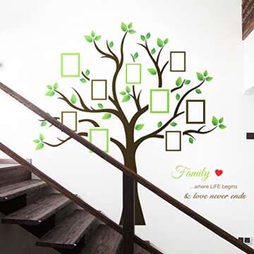 TIMBER ARTBOX Large Family Tree Wall Decal – Sweet Family Tree Photo Frames Collage Wall Decor for Living Room, Staircase & Hallway – Family Tree Picture Frame Vinyl Stickers with Quote