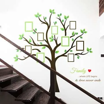 TIMBER ARTBOX Large Family Tree Wall Decal – Sweet Family Tree Photo Frames Collage Wall Decor for Living Room, Staircase & Hallway – Family Tree Picture Frame Vinyl Stickers with Quote