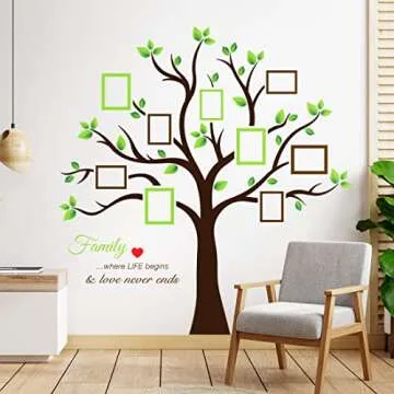 TIMBER ARTBOX Large Family Tree Wall Decal – Sweet Family Tree Photo Frames Collage Wall Decor for Living Room, Staircase & Hallway – Family Tree Picture Frame Vinyl Stickers with Quote