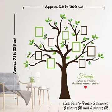 TIMBER ARTBOX Large Family Tree Wall Decal – Sweet Family Tree Photo Frames Collage Wall Decor for Living Room, Staircase & Hallway – Family Tree Picture Frame Vinyl Stickers with Quote