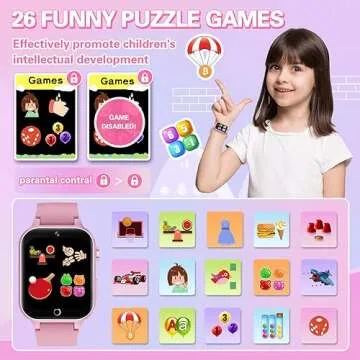 Kids Smart Watch Girls Gift for Girl Aged 6-12, HD TouchScreen Kids Watch with 26 Games Video Camera Music Pedometer Audiostory Learn Card Educational Toys Birthday Gifts for Girls Ages 5 6 7 8 9