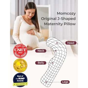 Momcozy Pregnancy Pillows for Side Sleeping, J Shaped Maternity Body Pillow for Pregnancy, Soft Preg...