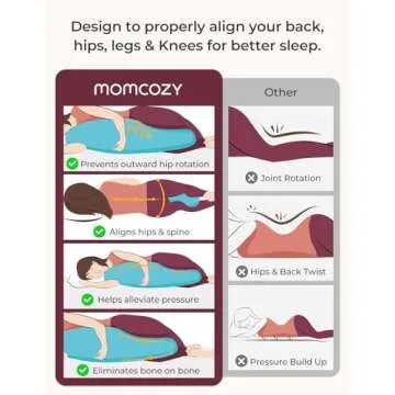 Momcozy Pregnancy Pillows for Side Sleeping, J Shaped Maternity Body Pillow for Pregnancy, Soft Pregnancy Pillow with Jersey Cover for Head Neck Belly Support, Grey
