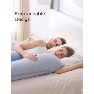 Momcozy Pregnancy Pillows for Side Sleeping, J Shaped Maternity Body Pillow for Pregnancy, Soft Pregnancy Pillow with Jersey Cover for Head Neck Belly Support, Grey