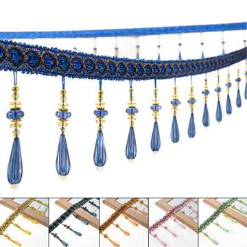 Yalulu 4 Yards Braid Hanging Beads Pendant Tassel Trim Hanging Ball Fringe Fabric Ribbon Trimming DI...