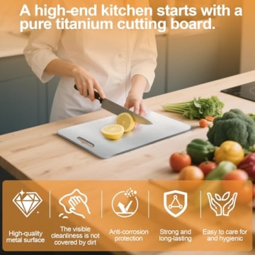 100% Pure Titanium Cutting Boards for Kitchen, Titanium Cutting Board Set of 3, 2025 New Food-Grade ...