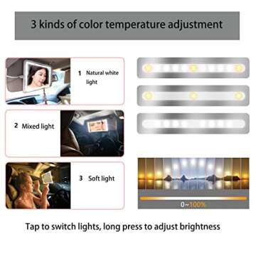 Mokoze Car Vanity Mirror with Rechargeable LED Lights