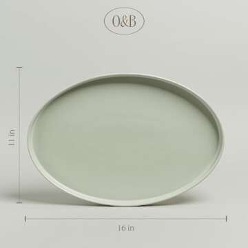 over&back Stackable Stoneware Serving Platter - Elegant 1-Piece Oval Serving Platter to Complete Your Kitchen Set - Perfect for Appetizers, Desserts, and More - 16" L x 11" W - Semi-Matte Sage