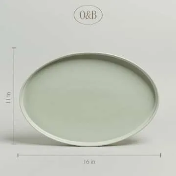 over&back Stackable Stoneware Serving Platter - Elegant 1-Piece Oval Serving Platter to Complete Your Kitchen Set - Perfect for Appetizers, Desserts, and More - 16" L x 11" W - Semi-Matte Sage