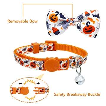 Halloween Cat Collar with Bell, Bow Tie Breakaway Collar for Cats & Dogs 2 Pack