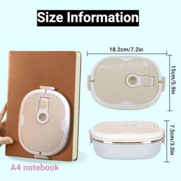 Niiyen Lunch Box 900ml 1 Layer Hot Food Lunch Containers Portable Lunchbox Stackable 304 Stainless S...