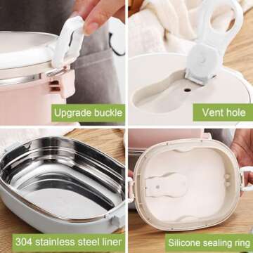 Niiyen Lunch Box 900ml 1 Layer Hot Food Lunch Containers Portable Lunchbox Stackable 304 Stainless Steel Adult Bento Lunch Box Cold and Hot Food Storage Bowl for School Office Outdoor Travel