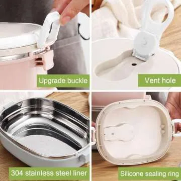 Niiyen Lunch Box 900ml 1 Layer Hot Food Lunch Containers Portable Lunchbox Stackable 304 Stainless Steel Adult Bento Lunch Box Cold and Hot Food Storage Bowl for School Office Outdoor Travel