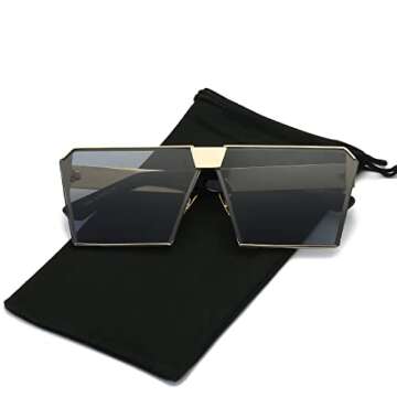 LKEYE - Unique Oversize Shield Vintage Square Sunglasses LK1705 Gold Frame/Gray Lens