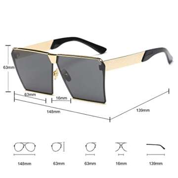 LKEYE - Unique Oversize Shield Vintage Square Sunglasses LK1705 Gold Frame/Gray Lens