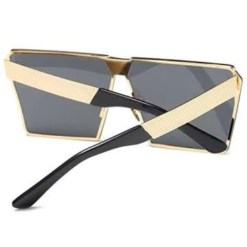 LKEYE - Unique Oversize Shield Vintage Square Sunglasses LK1705 Gold Frame/Gray Lens