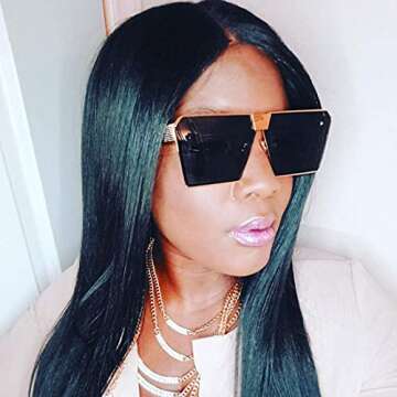 LKEYE - Unique Oversize Shield Vintage Square Sunglasses LK1705 Gold Frame/Gray Lens