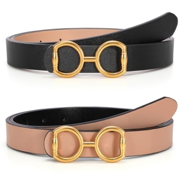 TRIWORKS Women's Reversible Leather Belt with Gold Buckle - Dual Color Elegance