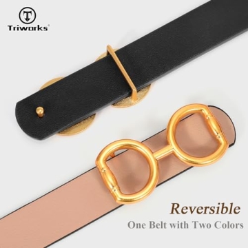 TRIWORKS Reversible Leather Belt Gold Buckle Dual Color