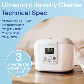 Simple Shine. Ultrasonic Jewelry Cleaner Machine - Professional Ultrasonic Jewelry Cleaner with Ultrasonic Jewelry Cleaner Solution - Sonic Jewelry Cleaner Machine, the Best Ultrasonic Jewelry Cleaner