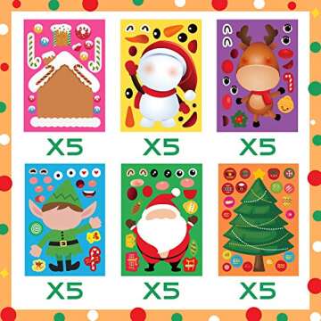 Joy Bang Christmas Stickers for Kids, 30 Sheets Make Santa Snowman Face Stickers Christmas Party Fav...