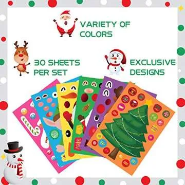Joy Bang Christmas Stickers for Kids, 30 Sheets Make Santa Snowman Face Stickers Christmas Party Favors Supplies Christmas Crafts for Kids Christmas Activities Games Stocking Stuffers for Kids