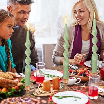 FCMSHAMD Handmade Spiral Taper Candles - Unscented Long Candles Colored Wax Twisted Candle - 10 Inch Candle Sticks for Wedding Dinner Party Decoration - Set of 4(Green)