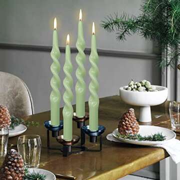 FCMSHAMD Handmade Spiral Taper Candles - Unscented Long Candles Colored Wax Twisted Candle - 10 Inch Candle Sticks for Wedding Dinner Party Decoration - Set of 4(Green)