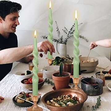 FCMSHAMD Handmade Spiral Taper Candles - Unscented Long Candles Colored Wax Twisted Candle - 10 Inch Candle Sticks for Wedding Dinner Party Decoration - Set of 4(Green)