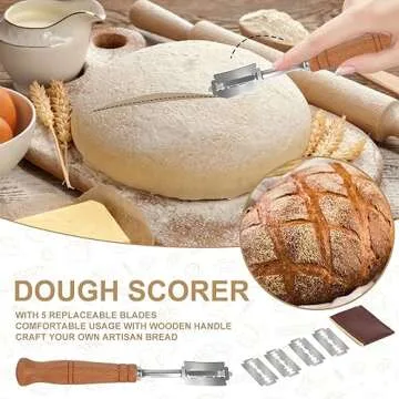 TNELTUEB Bread Proofing Basket Set, Incl 10'' Round & 9.6'' Oval Rattan Banneton, Dough Whisk, Scraper, Lame, Linen - Natural