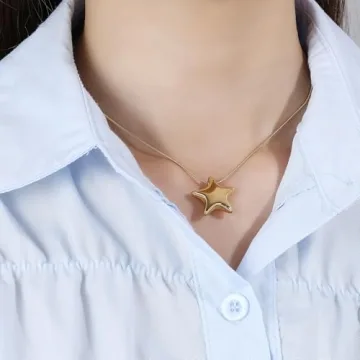 HANRESHE Star Choker Necklace for Women Stainless Steel Minimalist Gold Star Charm Pendant