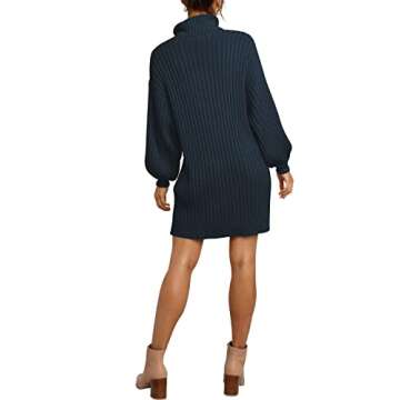 LOGENE Women's Fall Winter Sweater Dress Turtleneck Long Sleeve Loose Ribbed Knit Mini Dress 240-zanglan-S