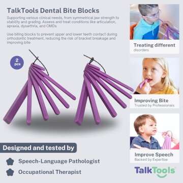 TalkTools Dental Bite Blocks Kit - Jaw Grading for Optimal Oral Motor Skills Development | Suitable for Kids and Adults Seeking Enhanced Jaw Stability and Control - Purple (2 Pack)