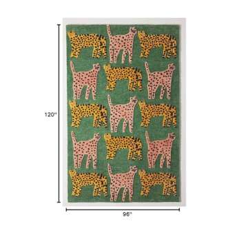 SOM RUGS Woolen Tufted Green Catwalk Rug Tufted Wool Hand Tufted Animal Print Large Area Rug Pink Co...