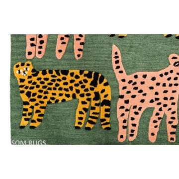 SOM RUGS Woolen Tufted Green Catwalk Rug Tufted Wool Hand Tufted Animal Print Large Area Rug Pink Colored Rug Golod Colored Rug