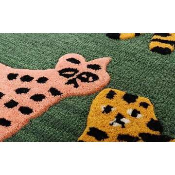 SOM RUGS Woolen Tufted Green Catwalk Rug Tufted Wool Hand Tufted Animal Print Large Area Rug Pink Colored Rug Golod Colored Rug