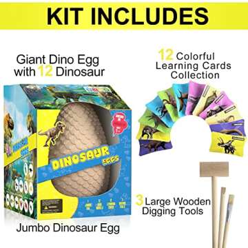 EARTH'SCODE Jumbo Dino Egg Excavation Dig Kit, Archeology Educational Science STEM Toy, Crafts Gift ...