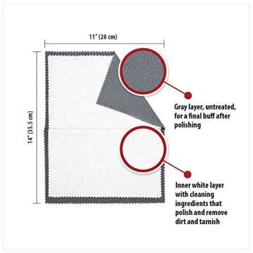 Pro Size Polishing Cloth Set of 2 Large Cleaning Cloths Pure Cotton Made in USA for Gold Silver and Platinum Jewelry Coins Watch, Silverware 11 x 14 inches each Tarnish Remover Keeps Jewelry Shining