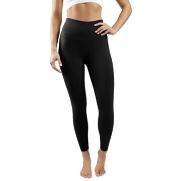 90 Degree By Reflex Ankle Length High Waist Power Flex Leggings - 7/8 Tummy Control Yoga Pants - Black - Medium