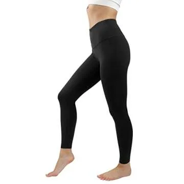 90 Degree By Reflex Ankle Length High Waist Power Flex Leggings - 7/8 Tummy Control Yoga Pants - Black - Medium