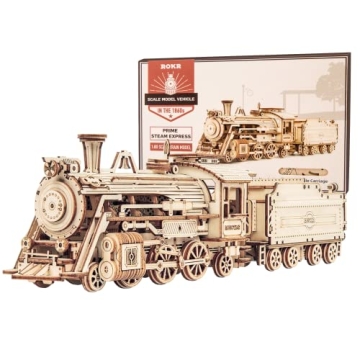 ROKR 3D Wooden Puzzle Mechanical Train Model Kit - No Glue Required, Unique Gift for Creative Minds